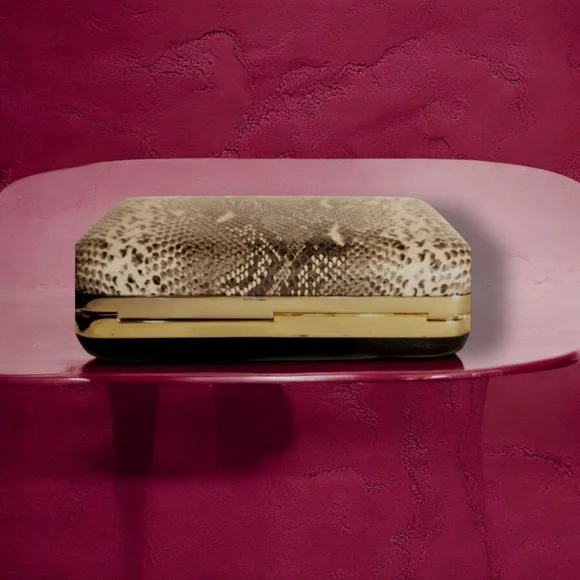 HENRI BENDEL Life Of The Party Purse Clutch Crossbody with Chain Snake Skin - Picture 4 of 8